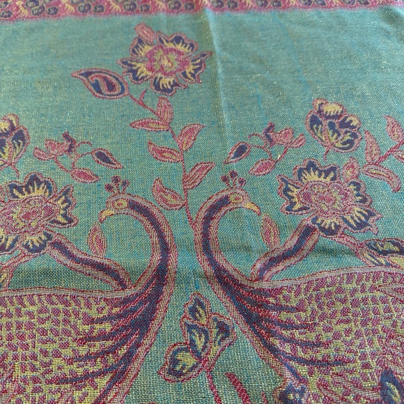 Peacock Reversible Pashmina Silk Large   Scarf Wrap Shawl Pink Mint - Picture 7 of 15